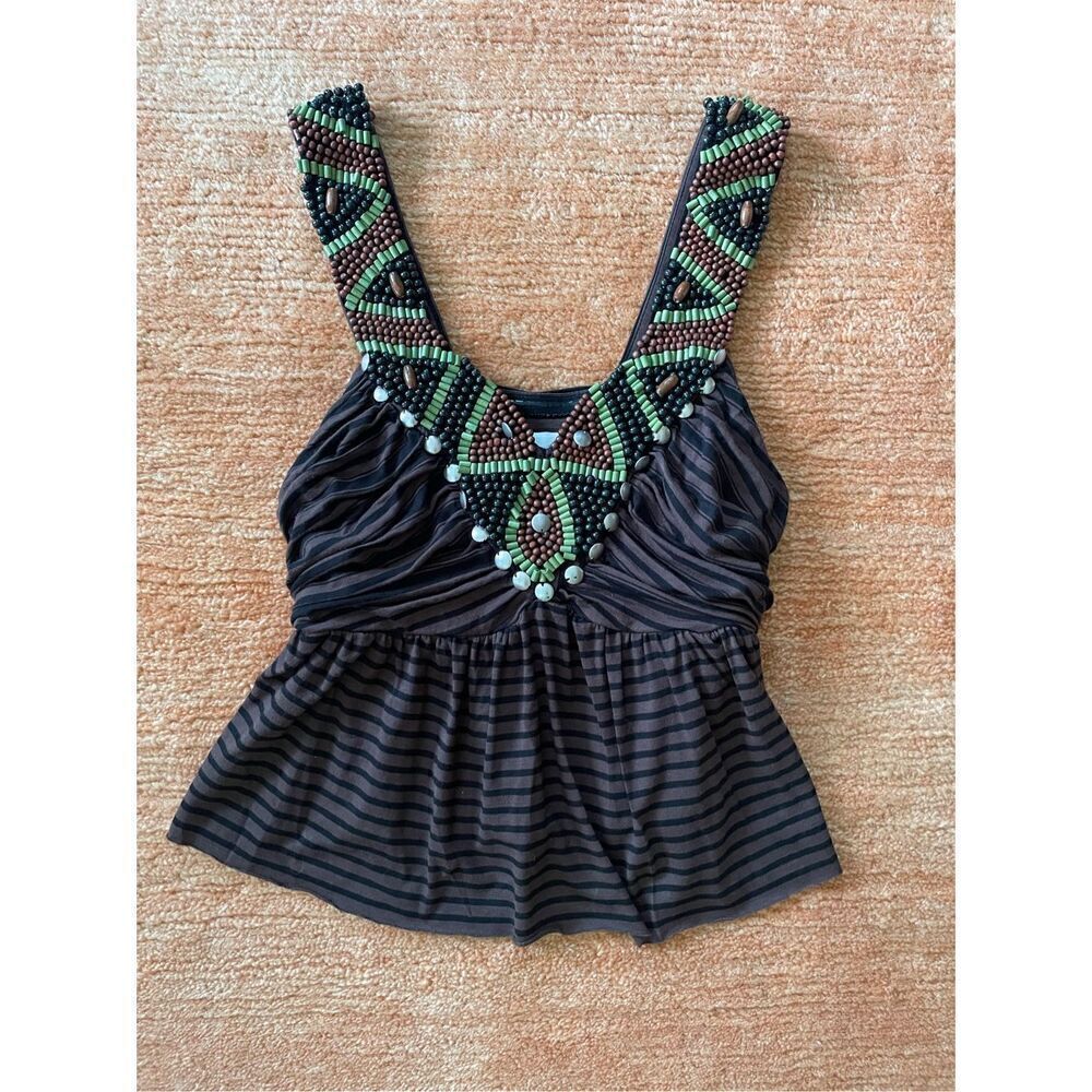 Donna Morgan Boho Women Beaded Brown Tank Top  Size 2
